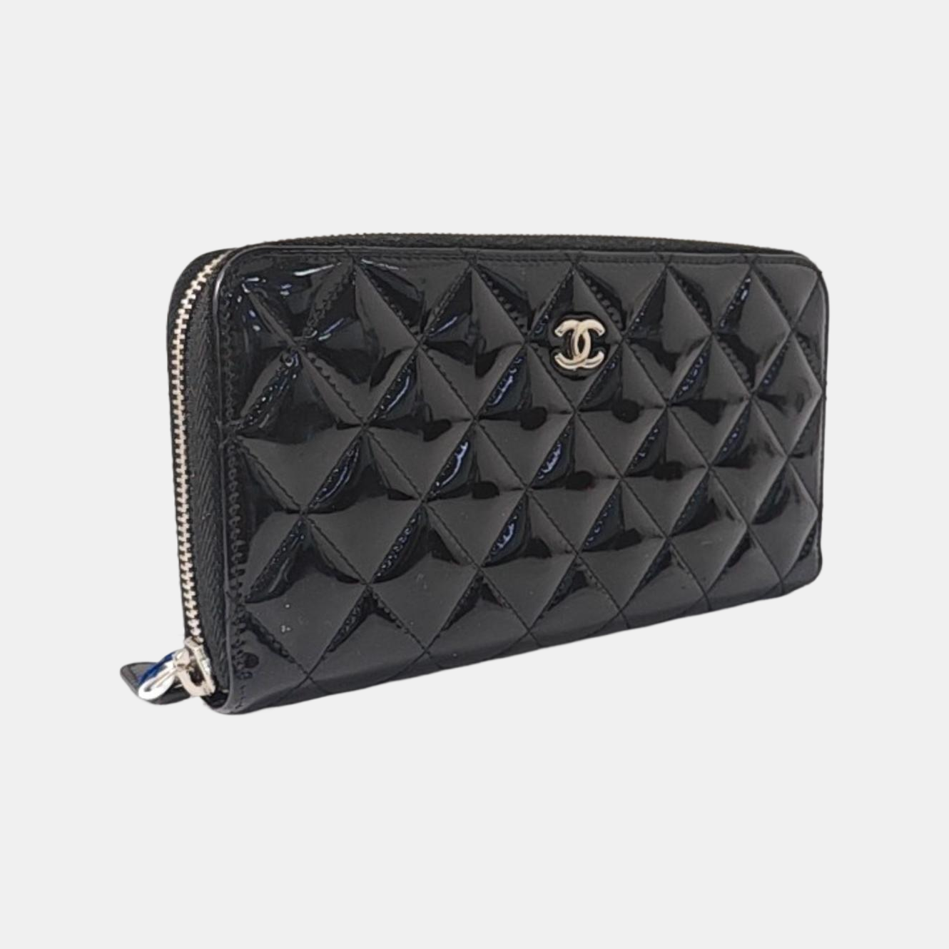 Quilted Patent Leather Wallet Black