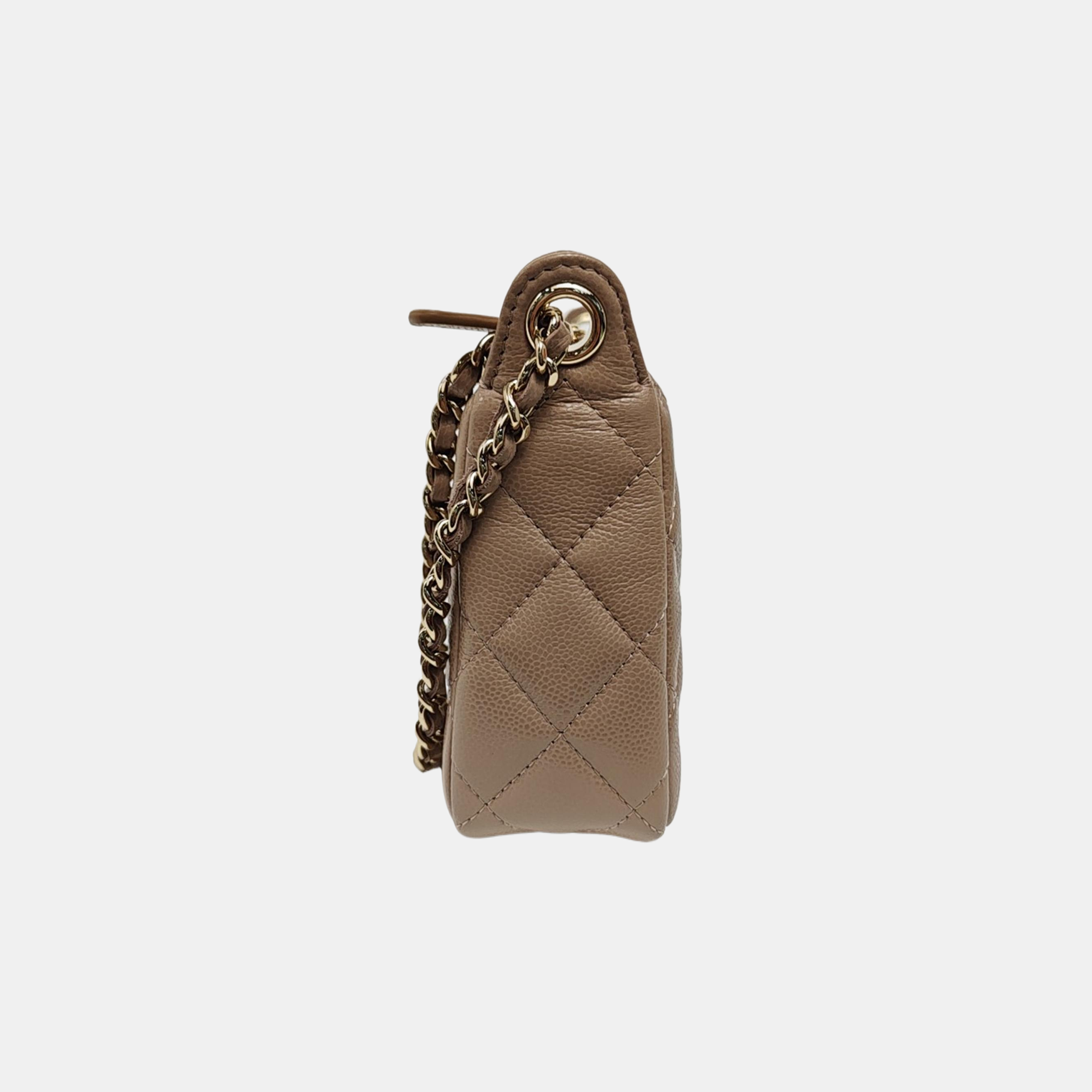 Quilted Grained Calfskin Shoulder Bag Beige