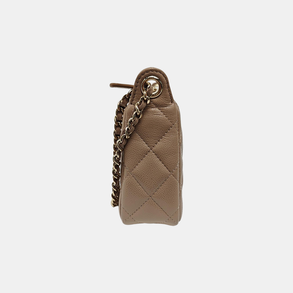 Quilted Grained Calfskin Shoulder Bag Beige