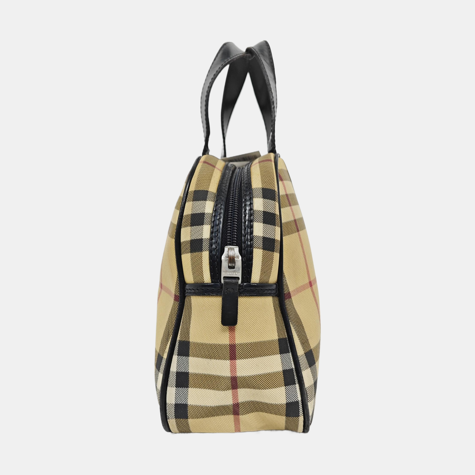 Coated Canvas Top Handle Bag Beige