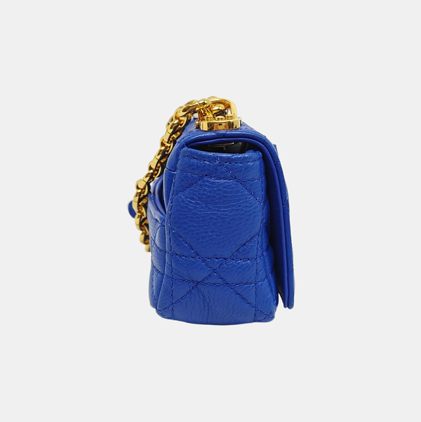 Authenticated pre-owned  Dior Caro Super Mini Quilted Calfskin Blue - Shoulder Bag at Looply