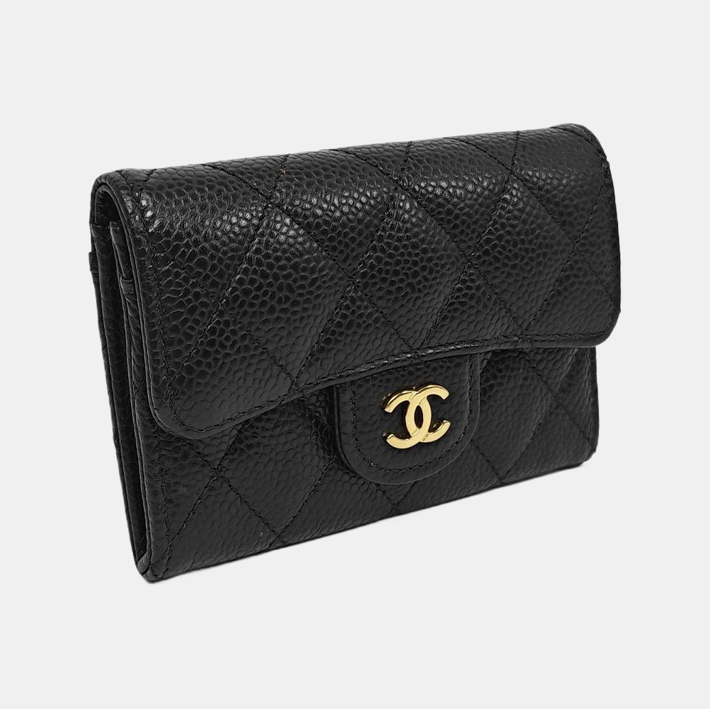 CLASSIC FLAP Quilted Grained Calfskin Black Card Holder