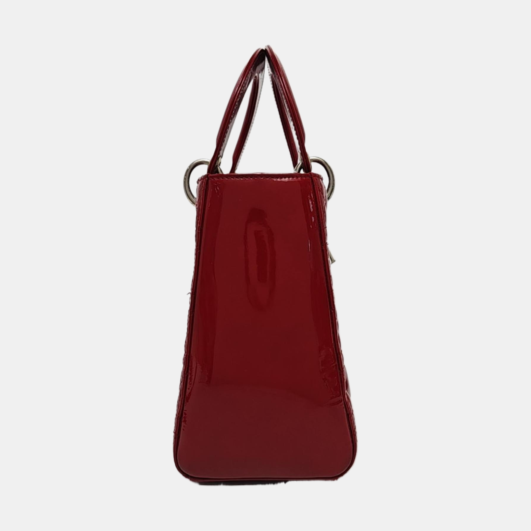 Authenticated pre-owned  Lady Dior Medium Quilted Patent Leather Red - Tote Bag at Looply