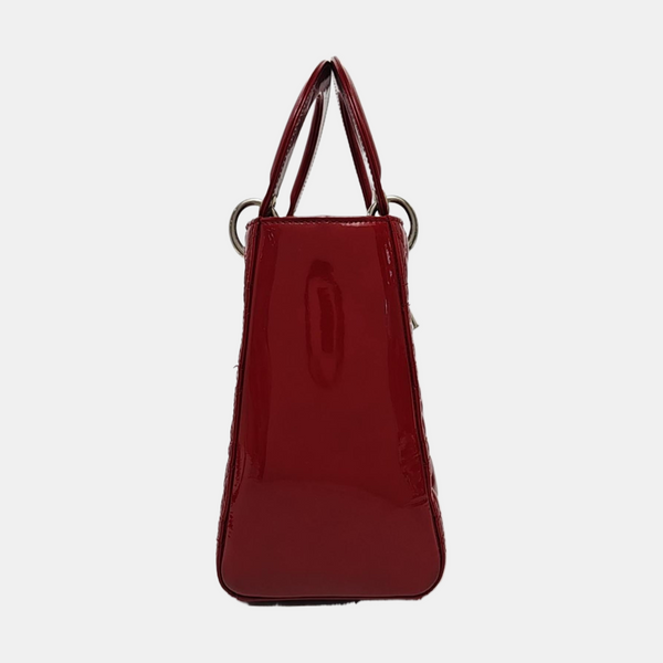 Authenticated pre-owned  Lady Dior Medium Quilted Patent Leather Red - Tote Bag at Looply