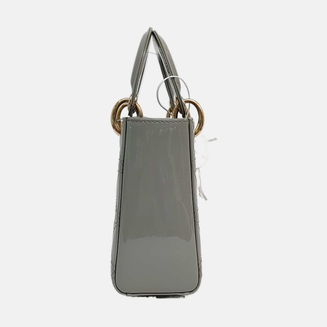 Authenticated pre-owned  Lady Dior Mini Quilted Patent Leather Gray - Tote Bag at Looply