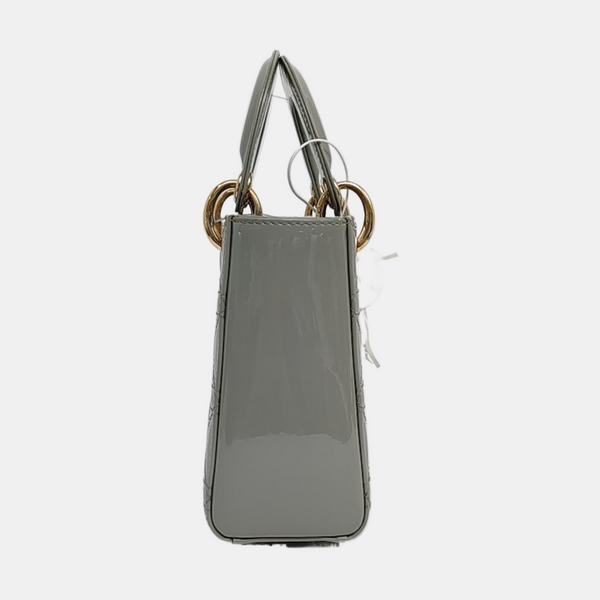 Authenticated pre-owned  Lady Dior Mini Quilted Patent Leather Gray - Tote Bag at Looply