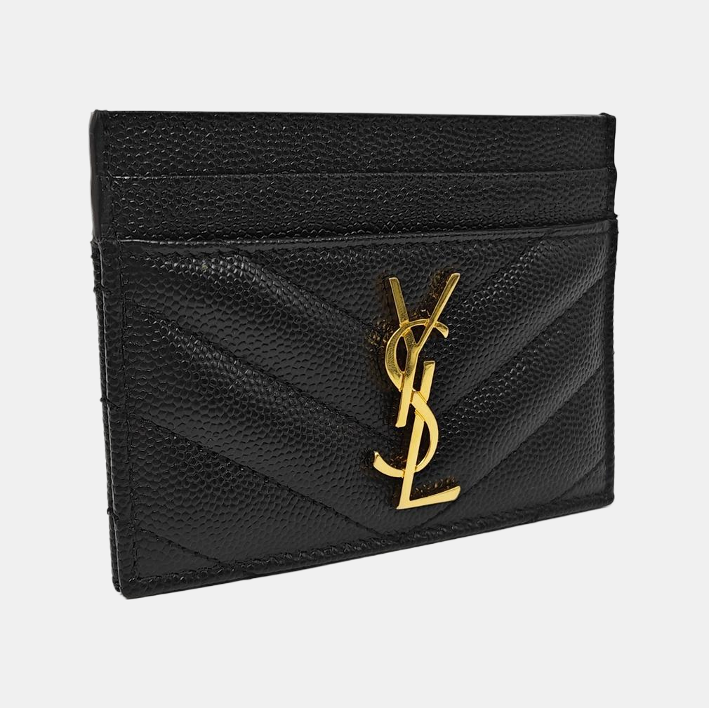 MONOGRAM Chevron Calfskin Black Card Holder