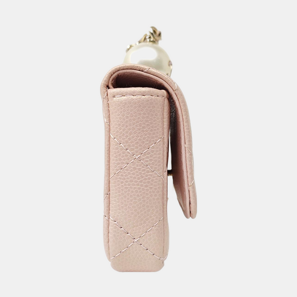 Quilted Grained Calfskin Shoulder Bag Small Pink