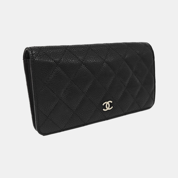 Quilted Grained Calfskin Wallet Black