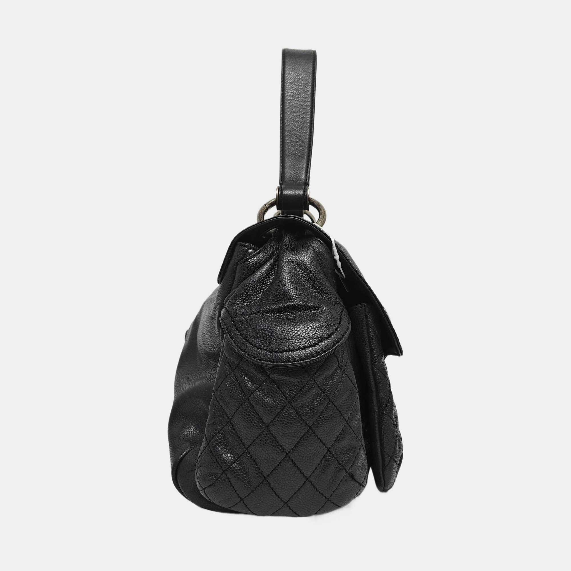 Quilted Grained Calfskin Top Handle Bag Gray