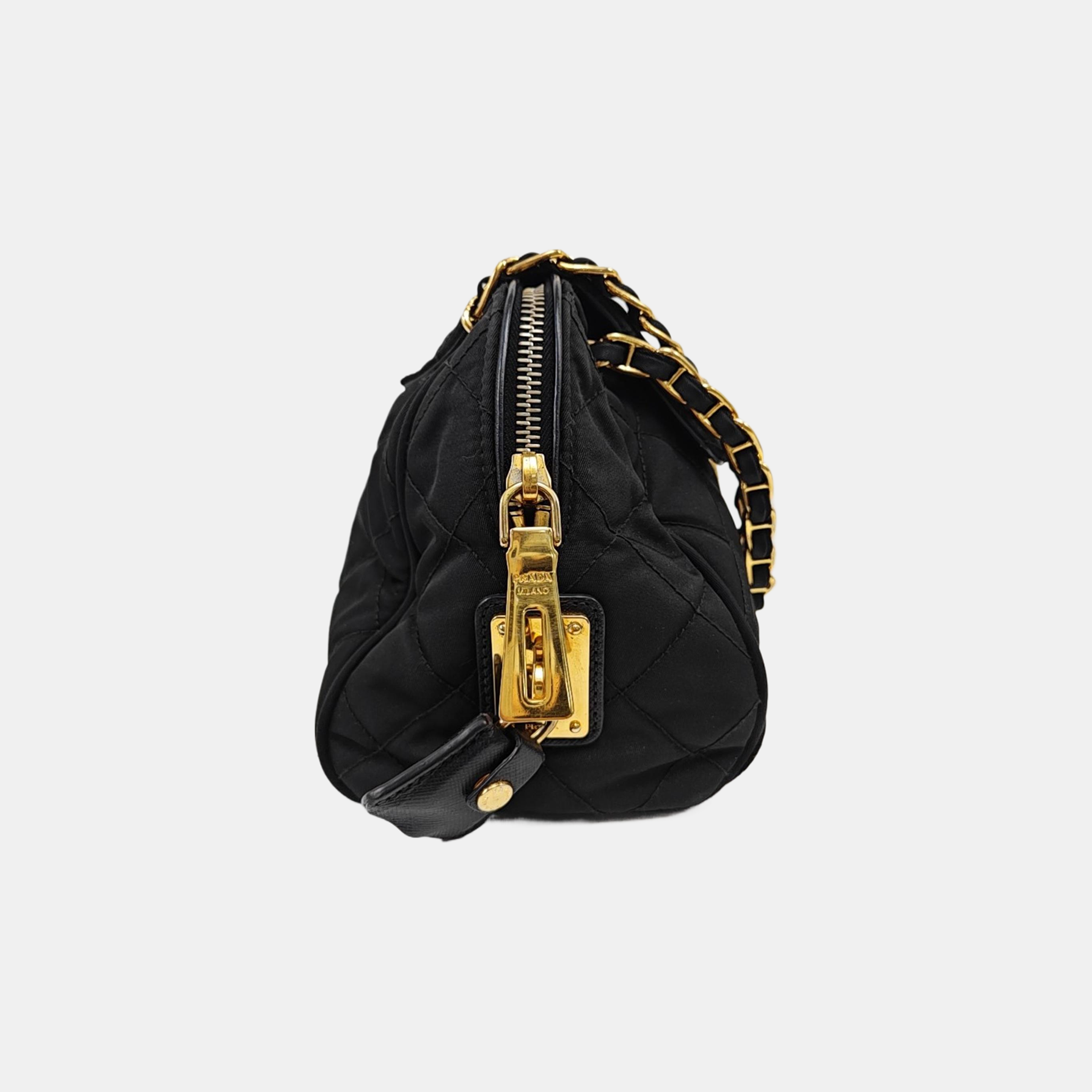 Quilted Nylon Shoulder Bag Black