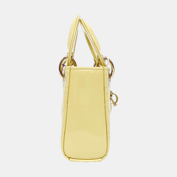 Lady Dior Super Mini Cannage Patent Lambskin Yellow
