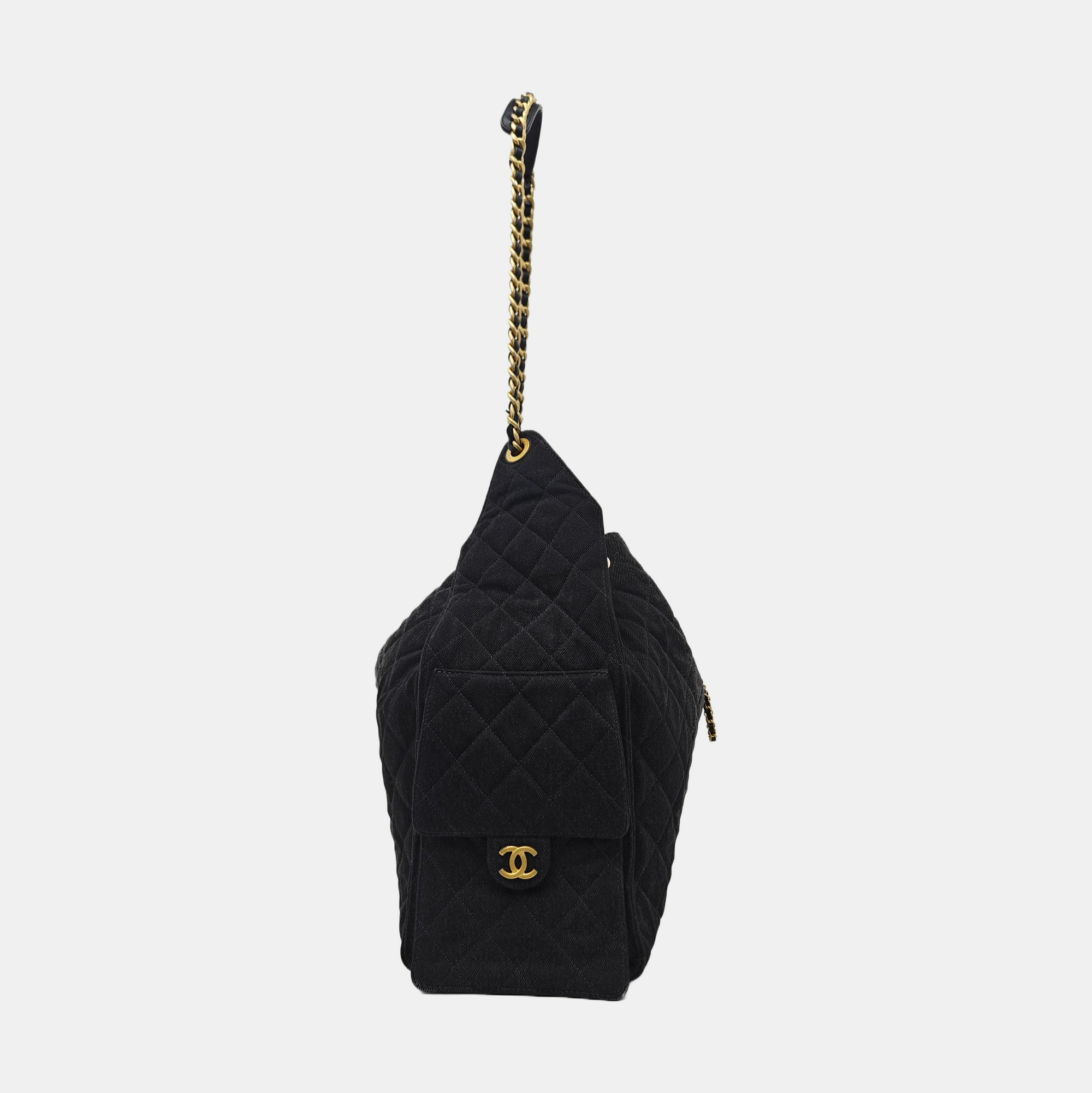 CHANEL 25 Quilted Denim Black