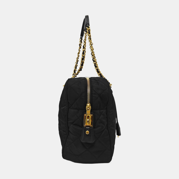 Quilted Nylon Shoulder Bag Black
