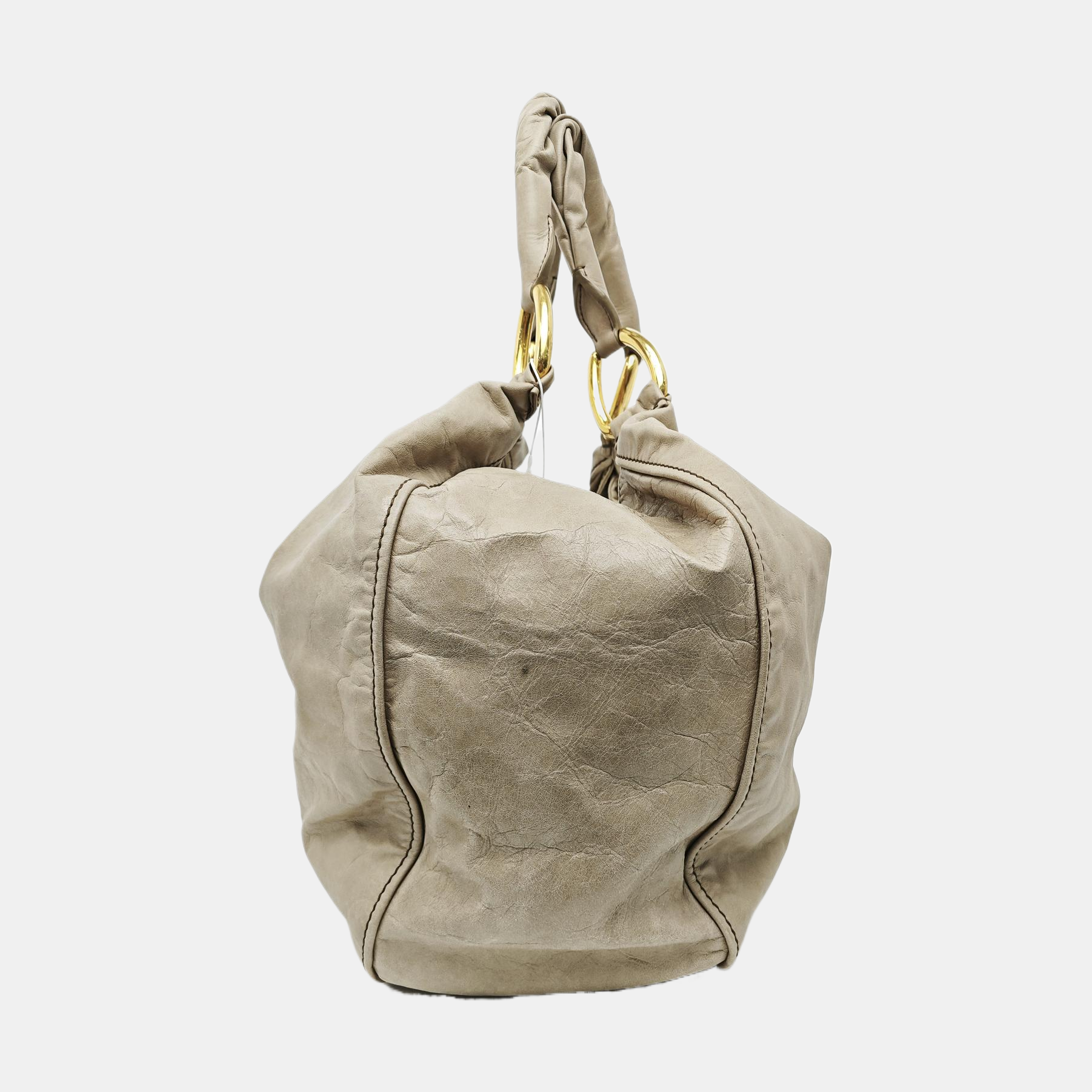 Leather Top Handle Bag Beige
