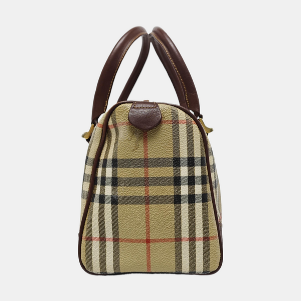Coated Canvas Top Handle Bag Brown
