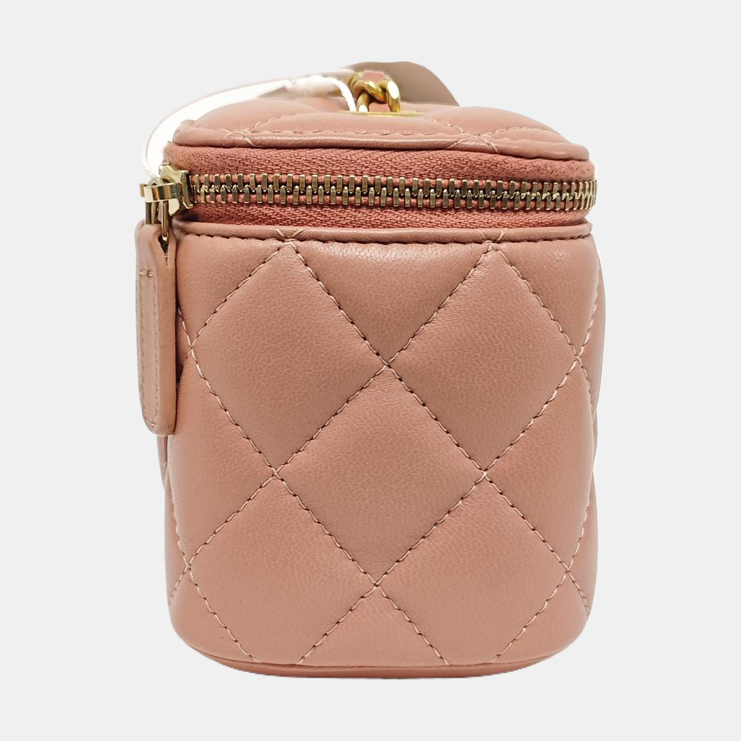 VANITY CASE Mini Quilted Lambskin Pink