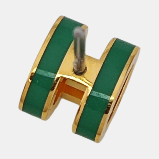 Pop H Metal Green Stud Earrings