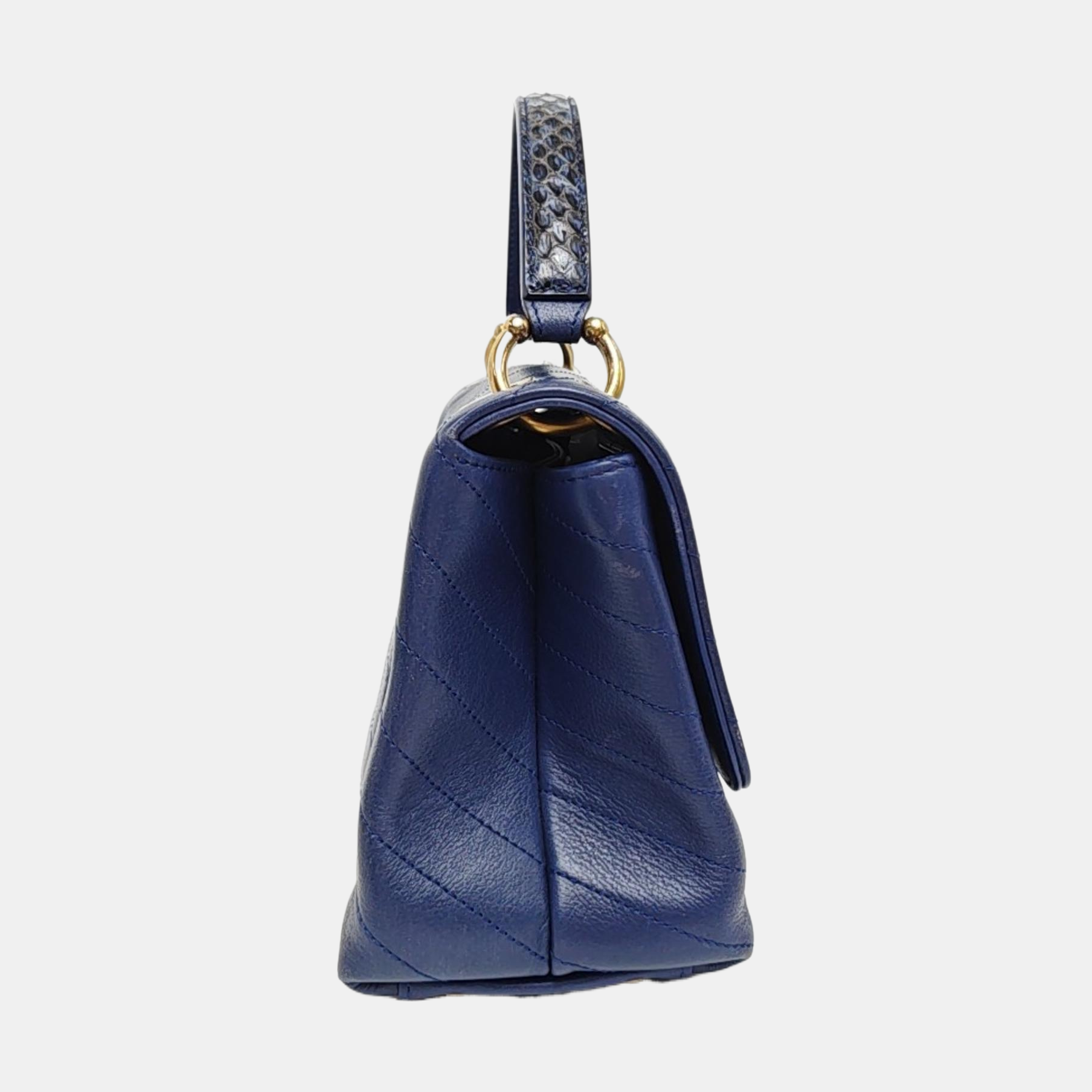 Chevron Calfskin Shoulder Bag Blue