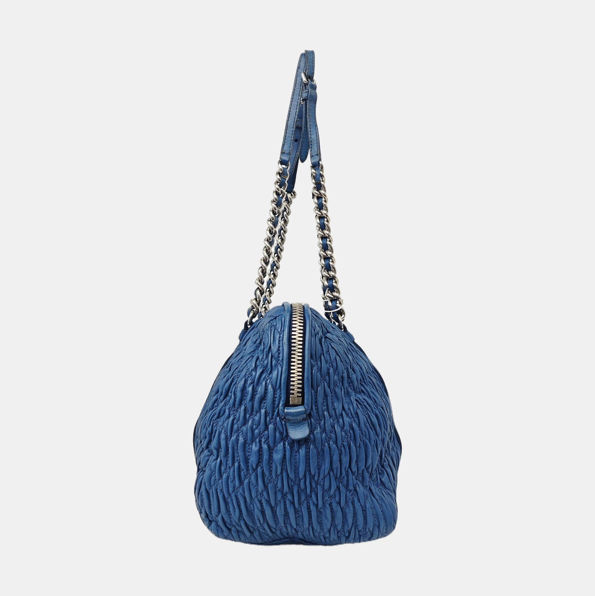 Quilted Lambskin Shoulder Bag Blue