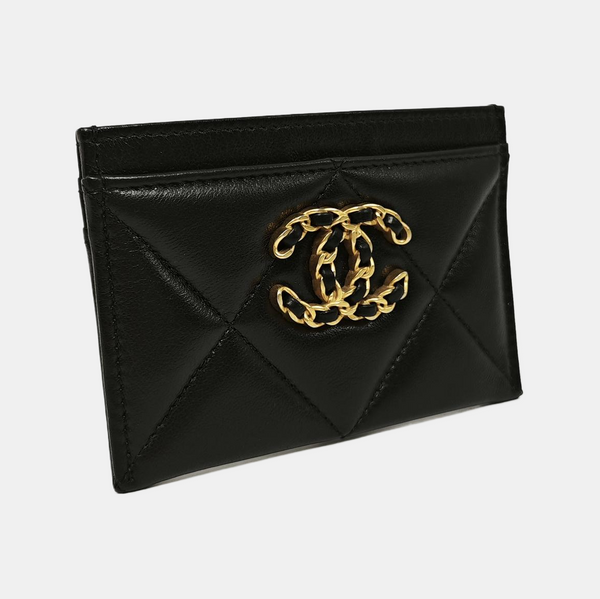 CHANEL 19 Small Quilted Lambskin Black Card Holder