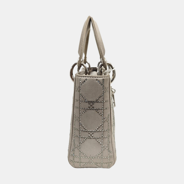Lady Dior Mini Cannage Silk Satin Gray