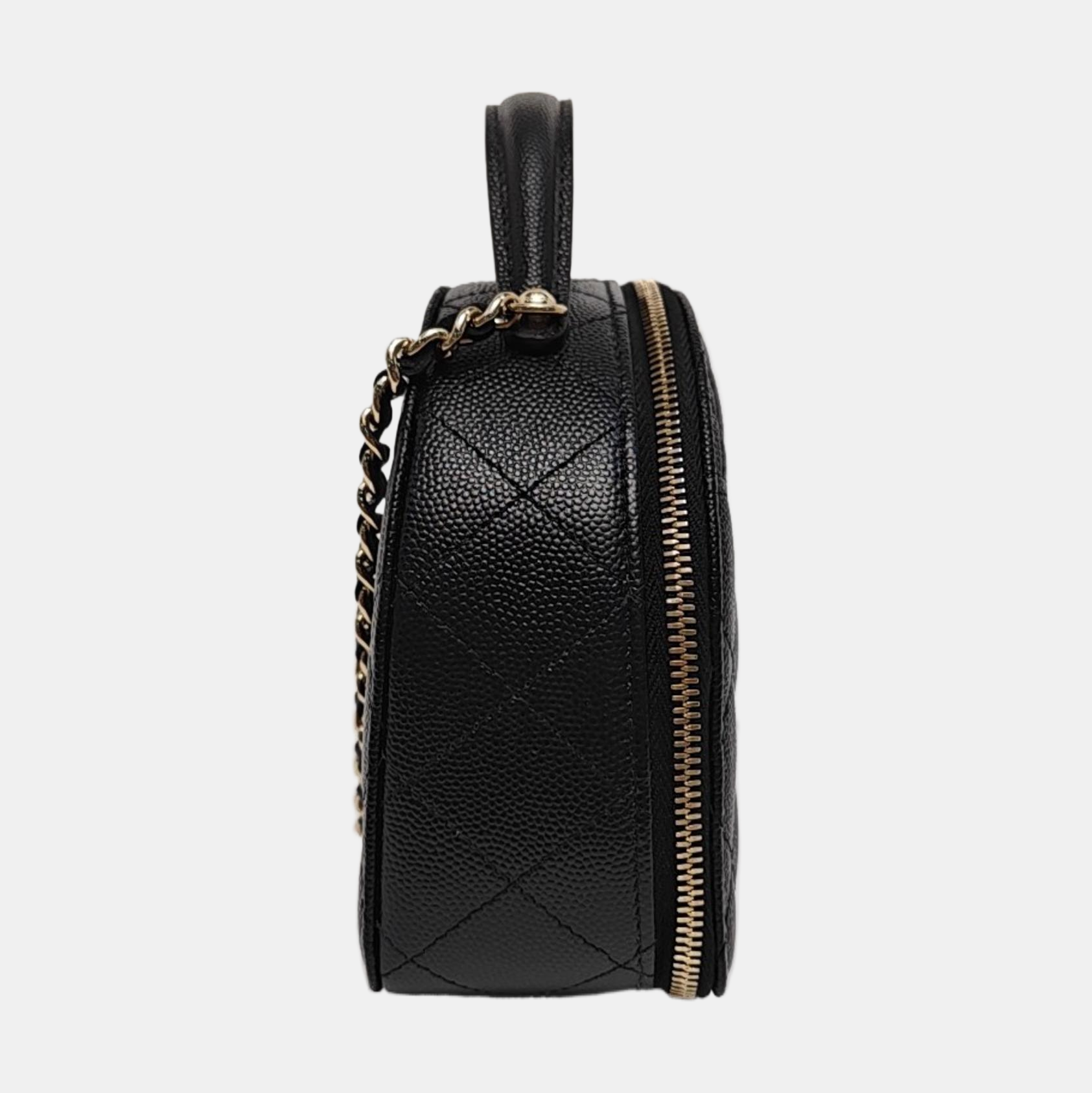 Quilted Grained Calfskin Shoulder Bag Black