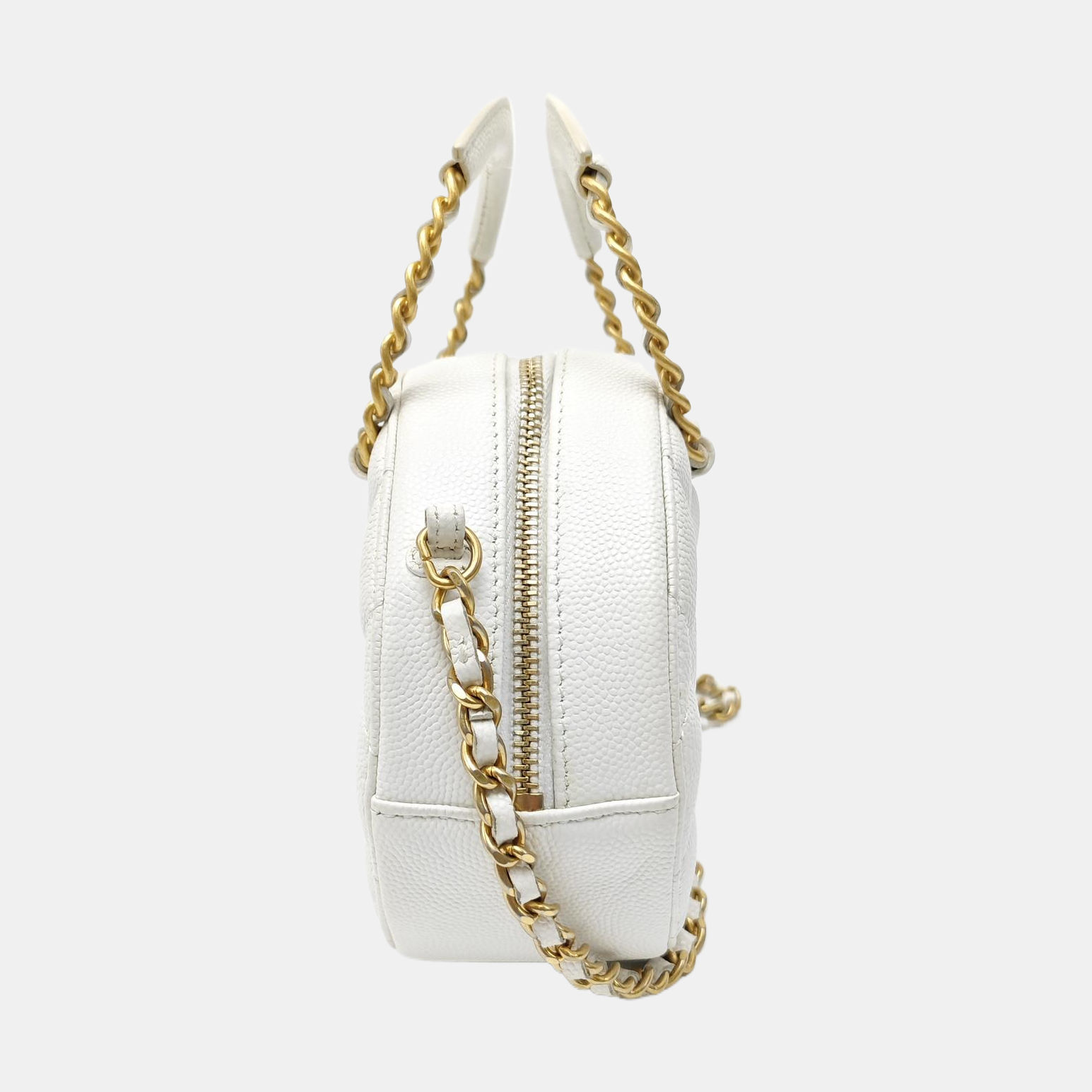 Quilted Grained Calfskin Shoulder Bag White
