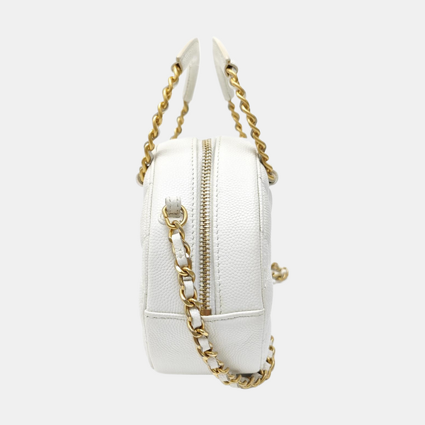 Quilted Grained Calfskin Shoulder Bag White