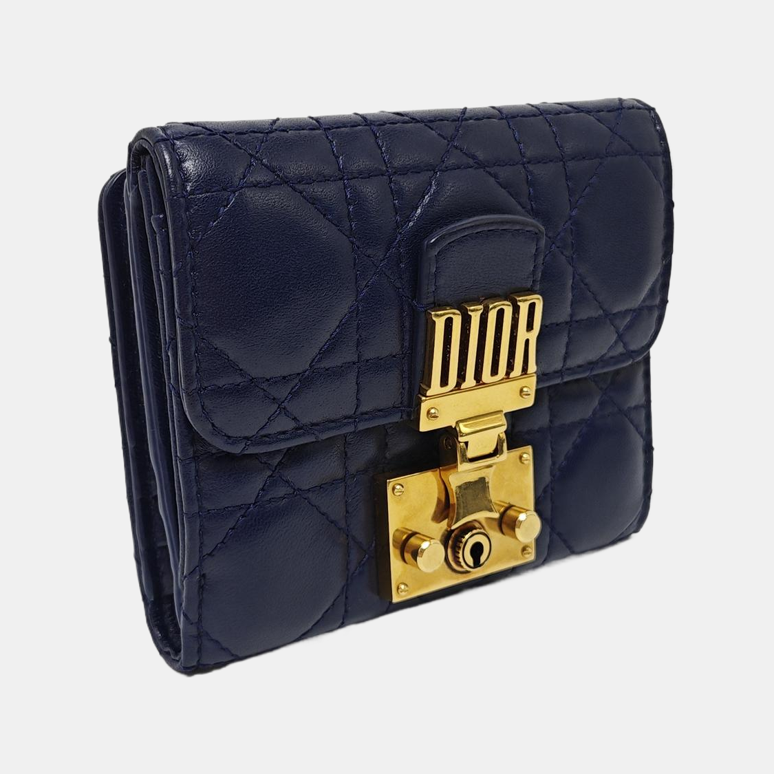 Dioraddict Cannage Calfskin Blue Wallet