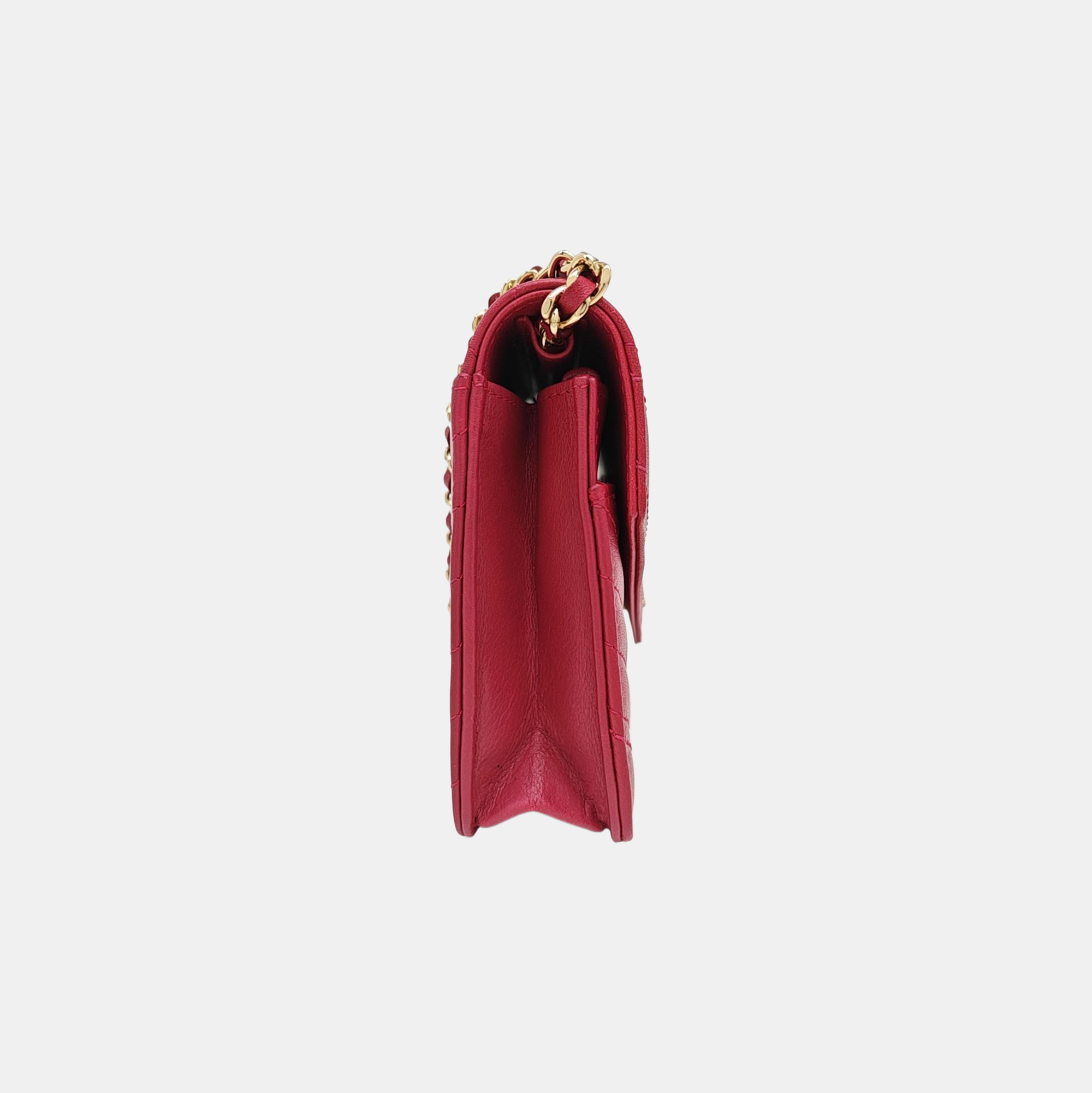 Chevron Calfskin Crossbody Bag Red