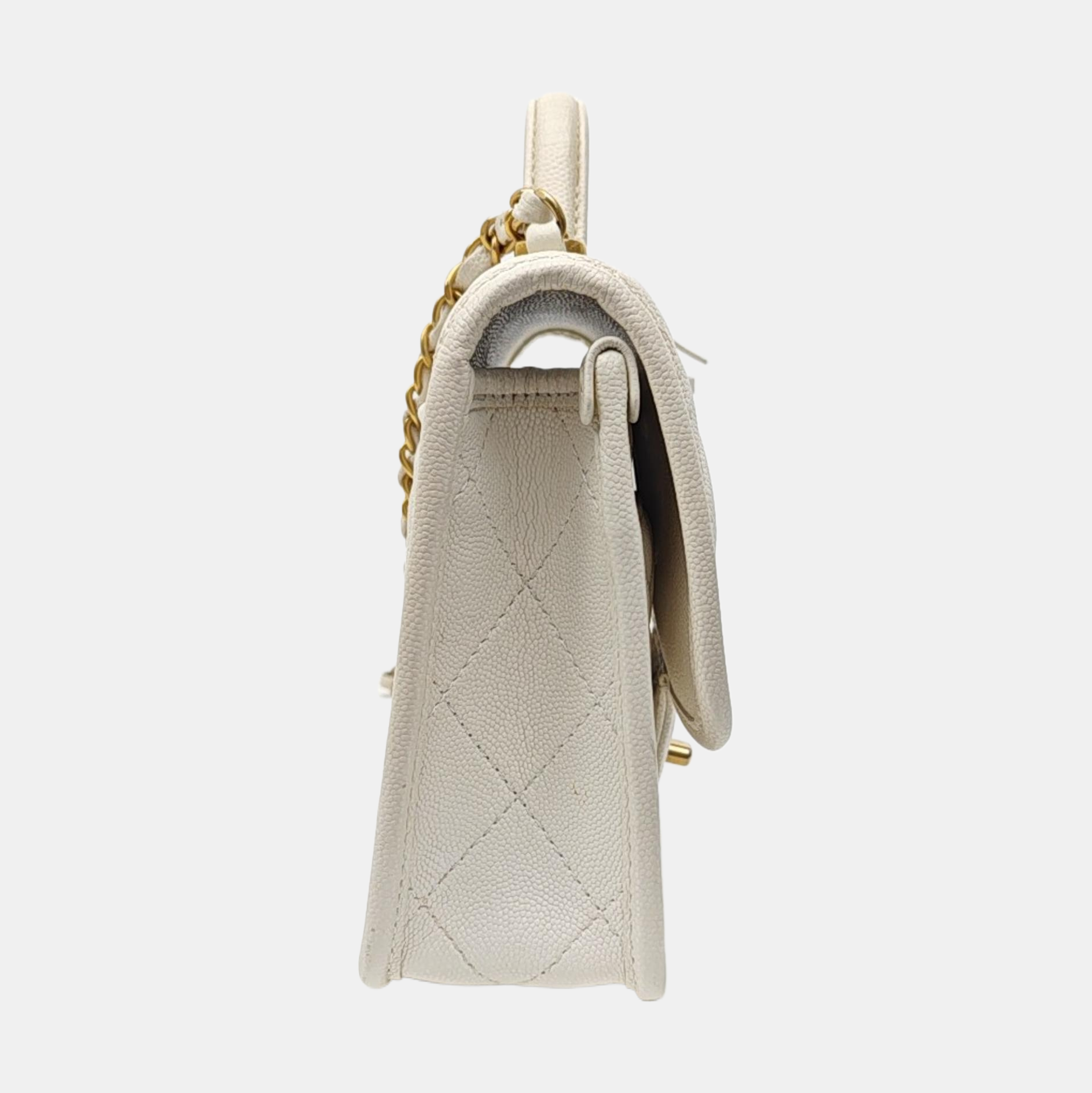 Quilted Grained Calfskin Shoulder Bag Small White