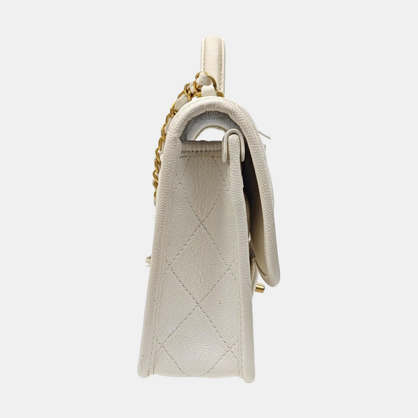 Quilted Grained Calfskin Shoulder Bag Small White
