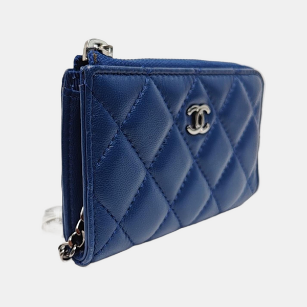 Quilted Lambskin Card Holder Blue