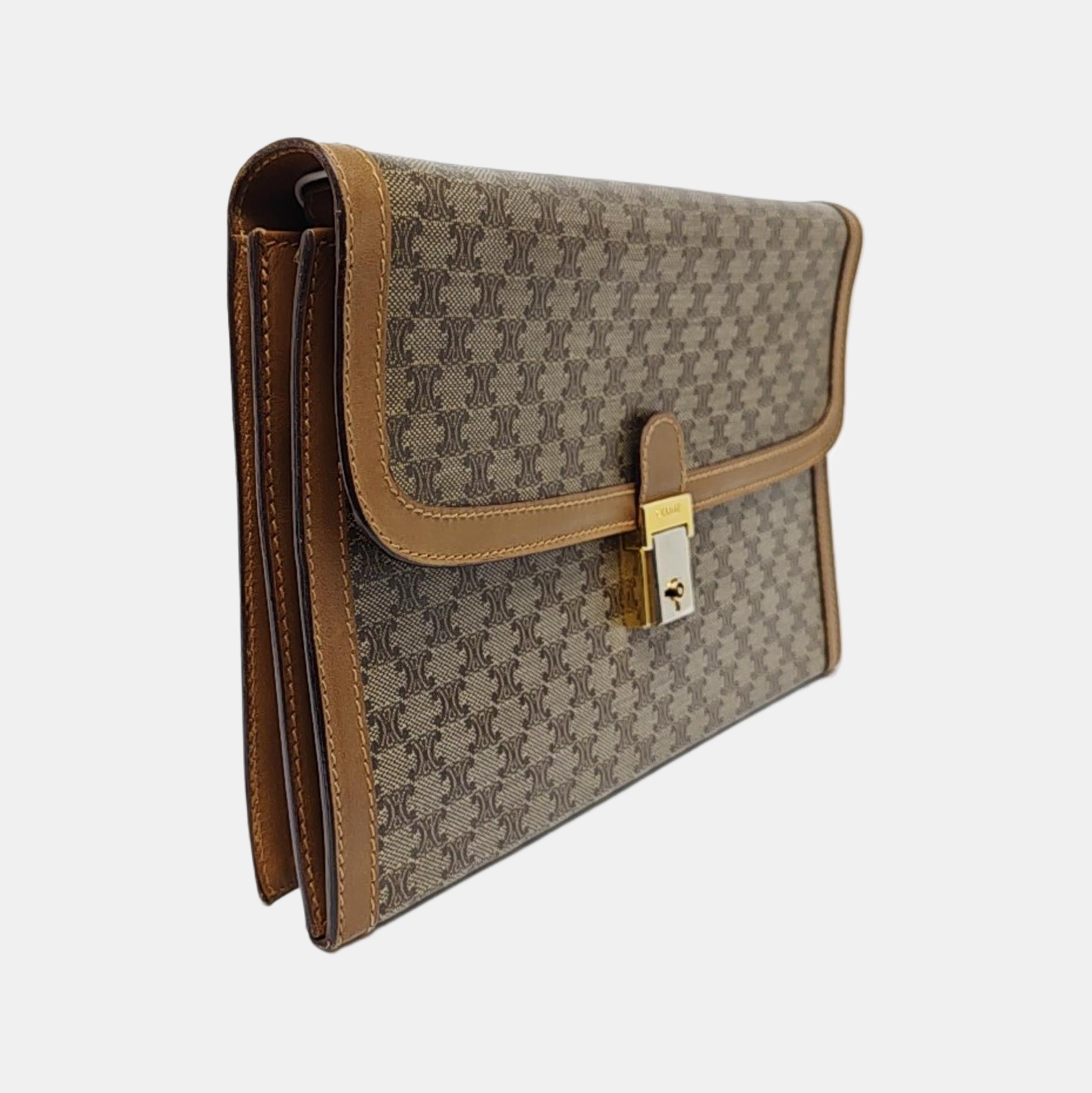 Coated Canvas Clutch Medium Brown