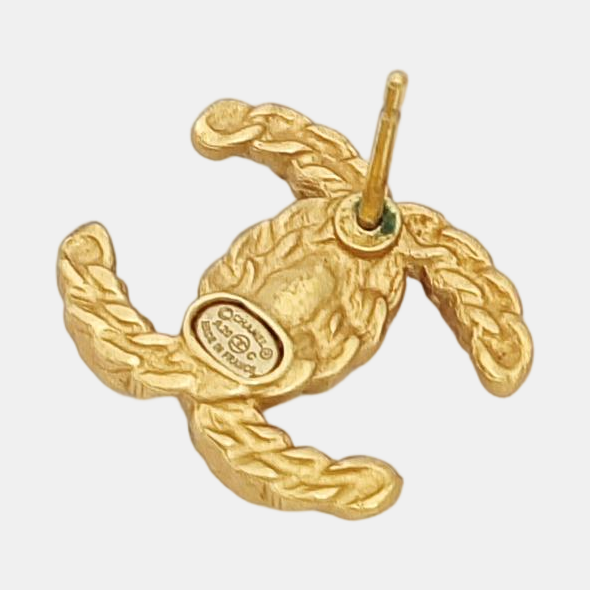 CC Logo Metal Gold Stud Earrings