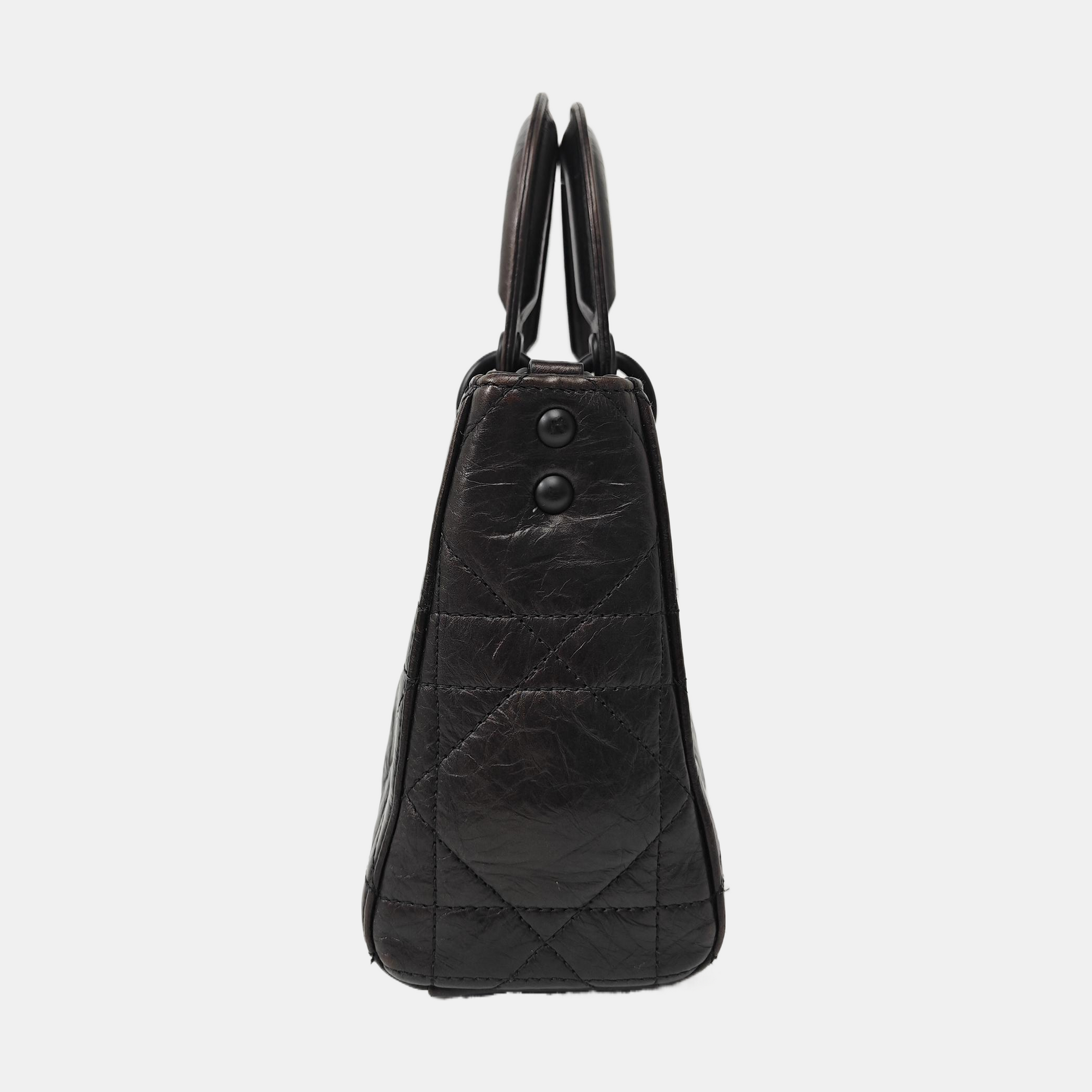 Lady D-Joy Medium Cannage Calfskin Black
