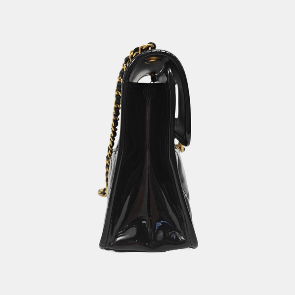 Quilted Patent Leather Mini Black