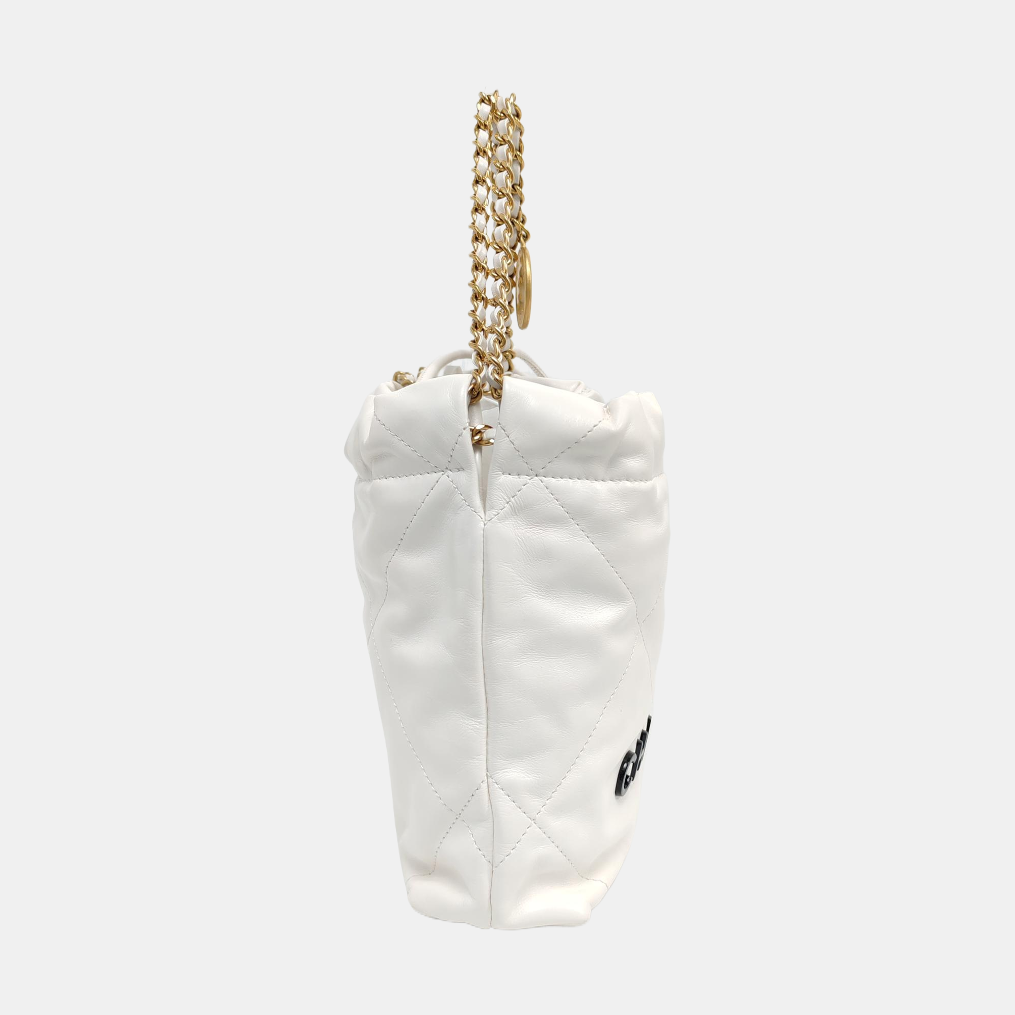 Authenticated pre-owned  CHANEL 22 Mini Quilted Calfskin White - Tote Bag at Looply