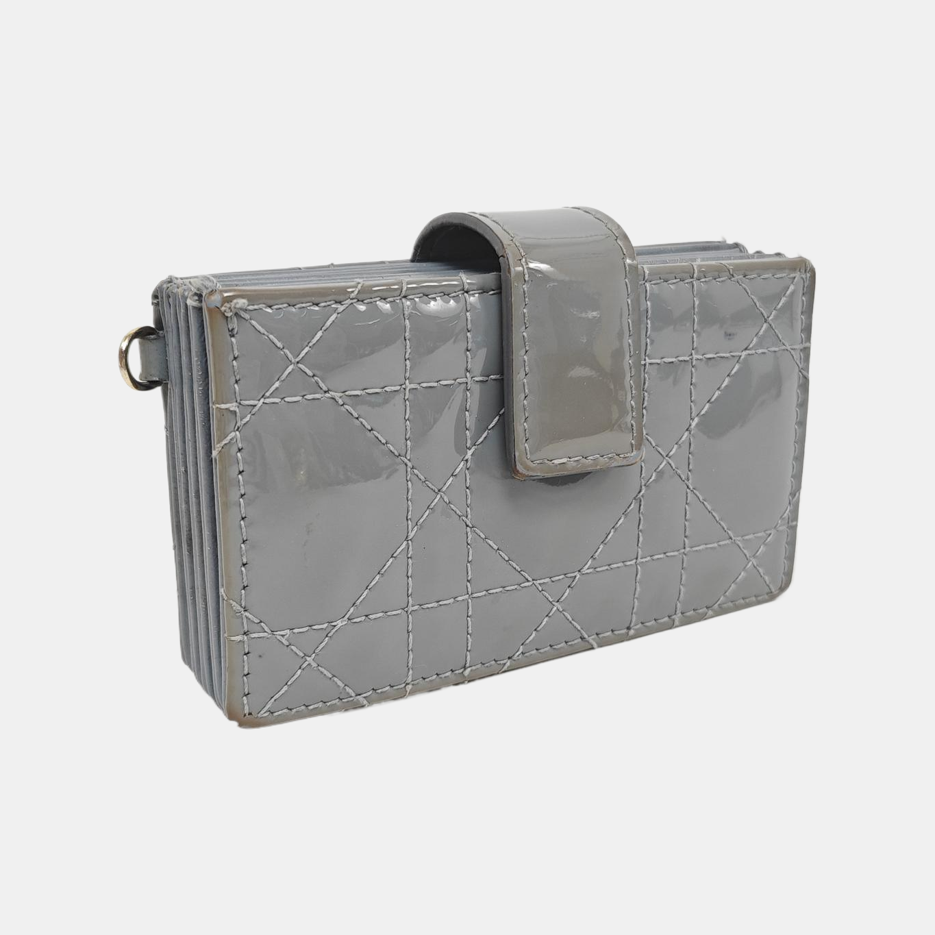 Lady Dior Cannage Patent Leather Blue Card Holder