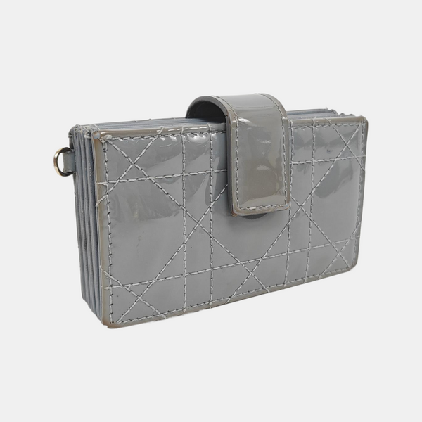 Lady Dior Cannage Patent Leather Blue Card Holder