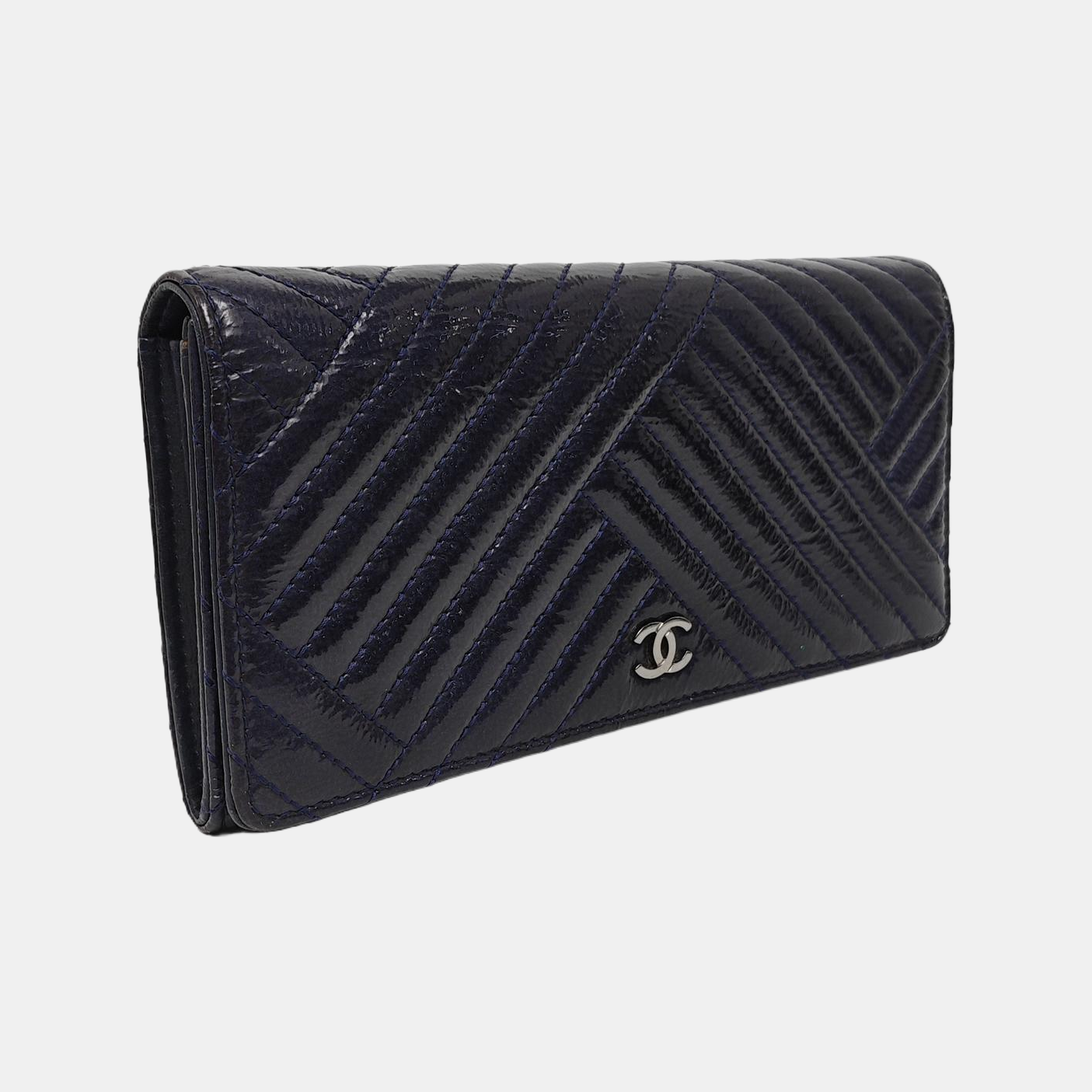 Chevron Patent Leather Wallet Blue