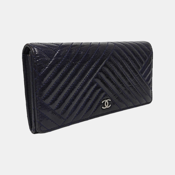 Chevron Patent Leather Wallet Blue