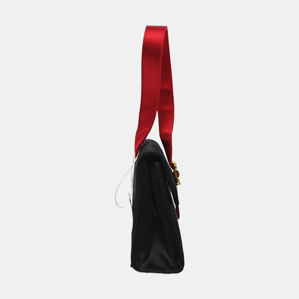 Silk Satin Top Handle Bag Black