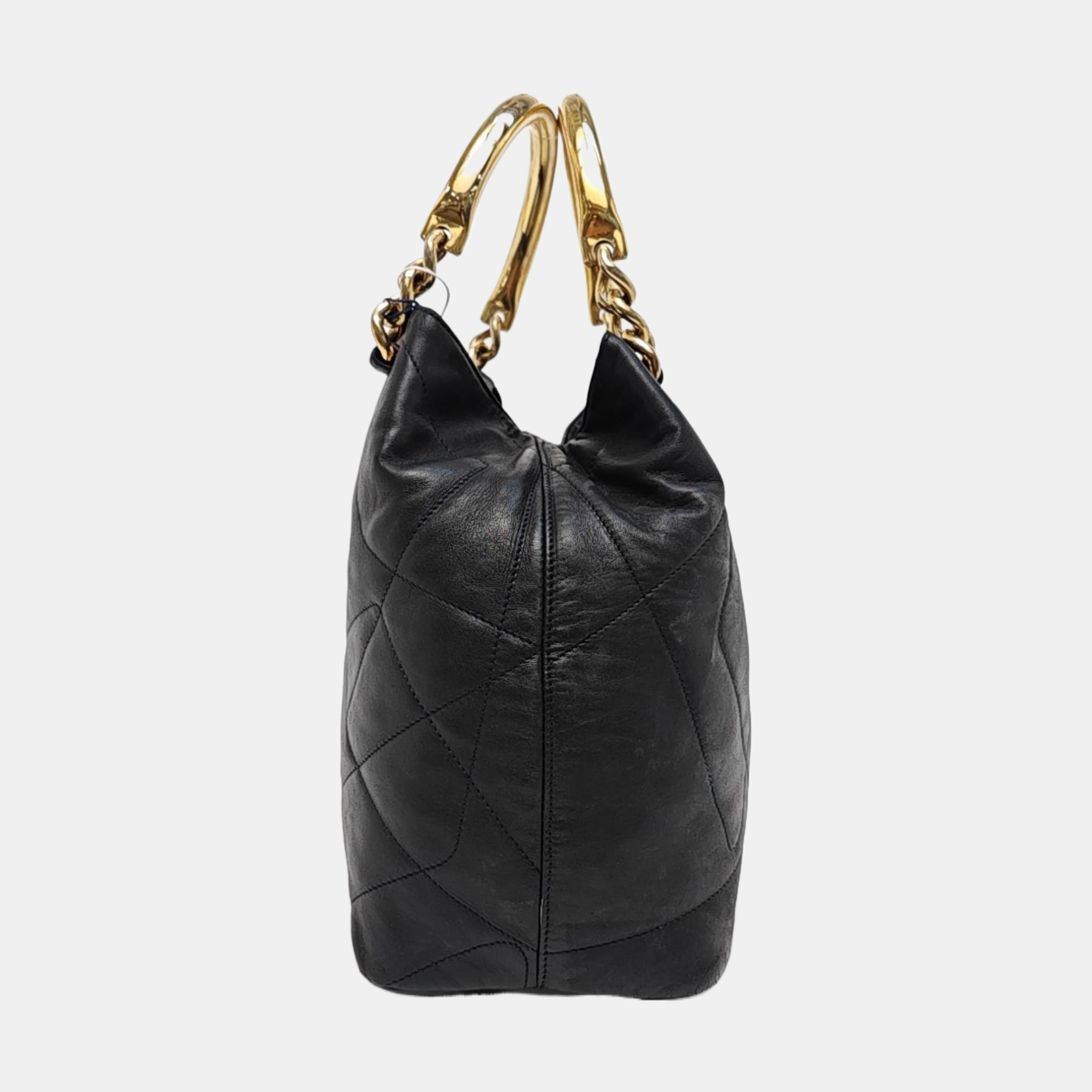 Quilted Lambskin Bucket Bag Black