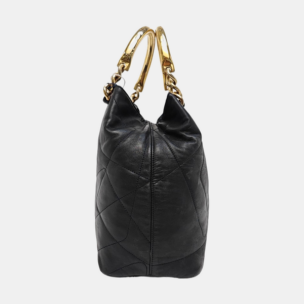 Quilted Lambskin Bucket Bag Black