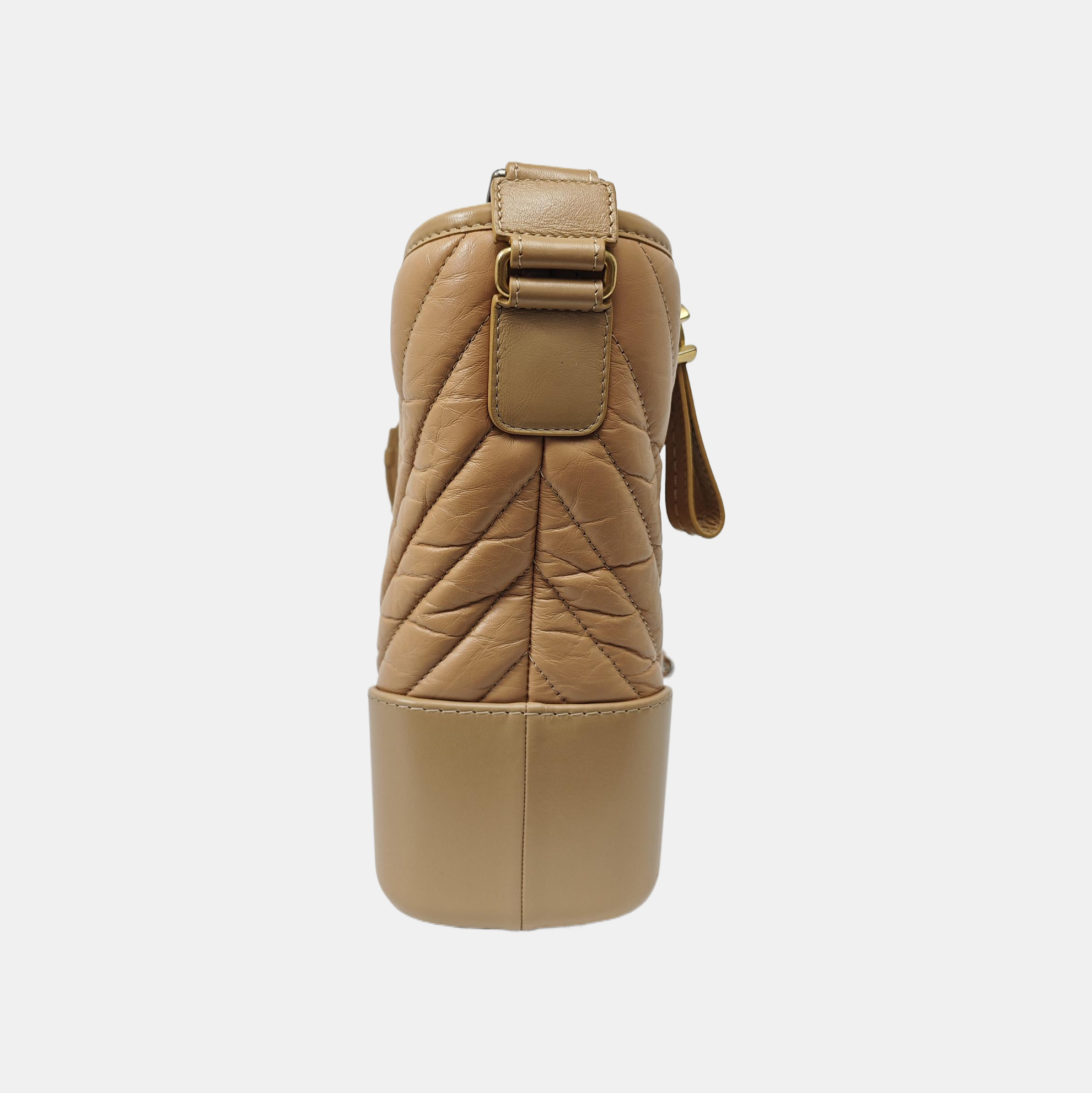 GABRIELLE Medium Chevron Calfskin Beige