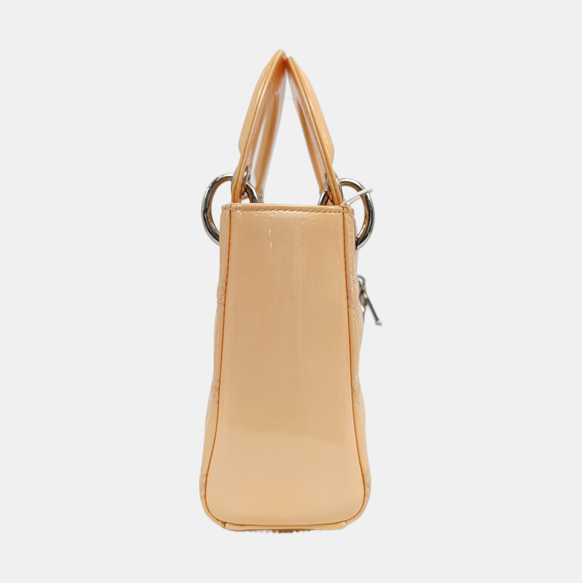 Authenticated pre-owned  Lady Dior Mini Cannage Patent Leather Beige - Tote Bag at Looply