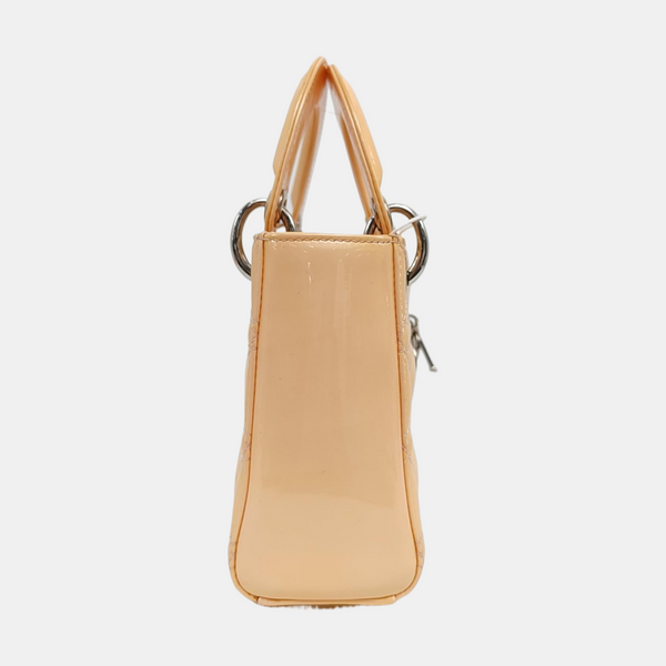 Authenticated pre-owned  Lady Dior Mini Cannage Patent Leather Beige - Tote Bag at Looply