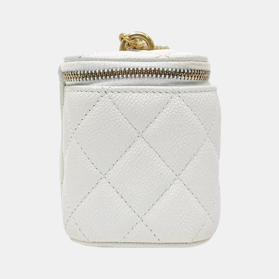 VANITY CASE Small Quilted Grained Calfskin White